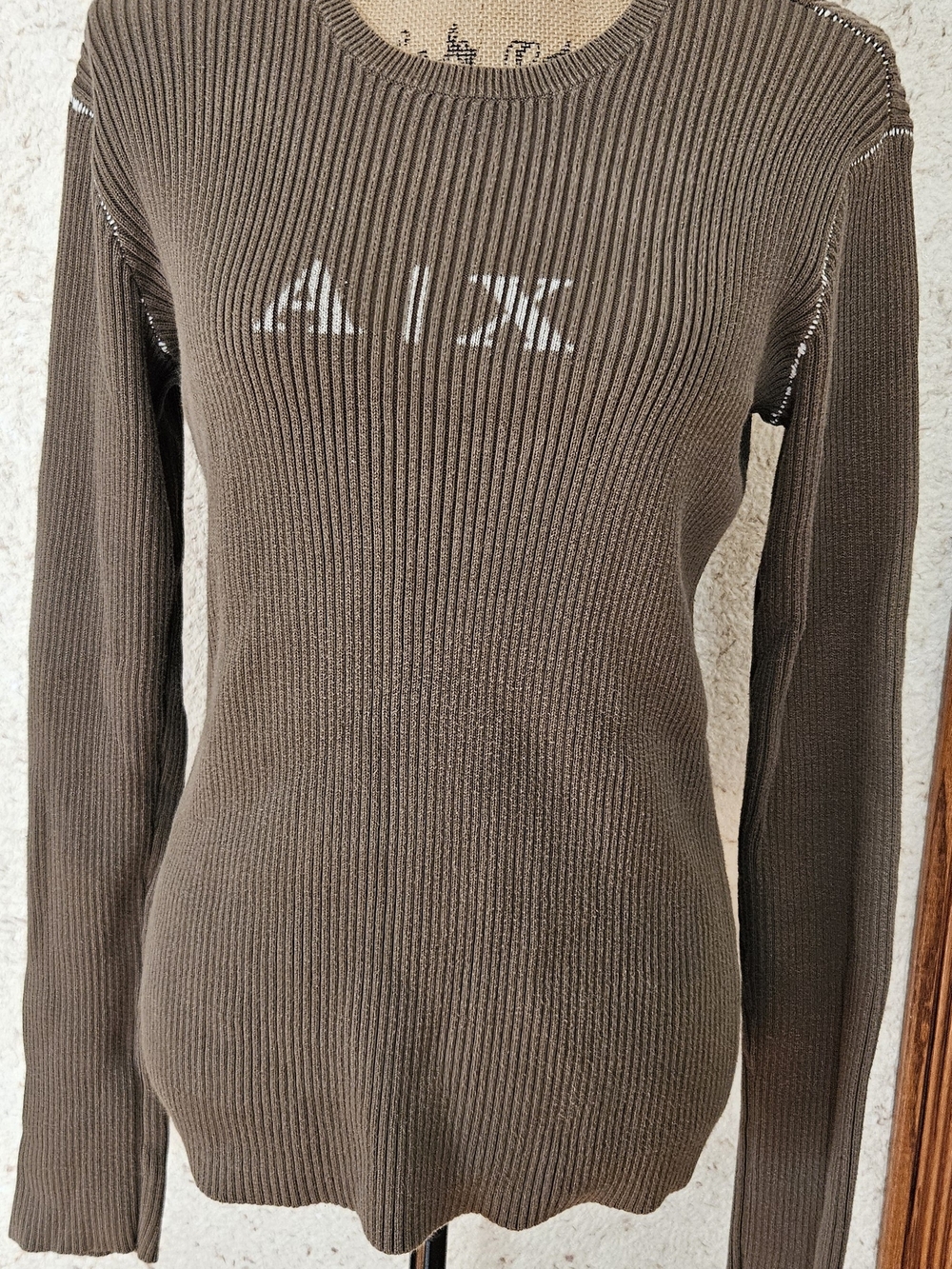 Armani Exchange Ribbed Long-Sleeve Cardigan Sweater in Brown